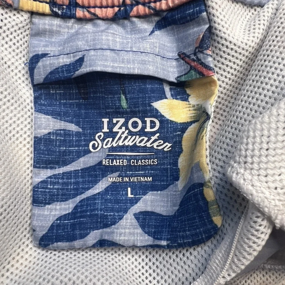Izod Saltwater Men‎ L Swim Trunks Board Shorts Blue Resort Beach Travel Pool